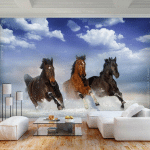 ARTGEIST - PAPIER PEINT CHEVAUX DANS LA NEIGE - 200 X 140 CM - BLANC ET BRONZE