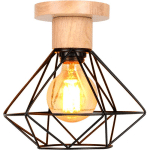 RÉTRO PLAFONNIER VINTAGE CAGE EN MÉTAL ET BOIS E27 LUSTRE LAMPE PLAFOND POUR COULOIR ESCALIER CHAMBRE NOIR