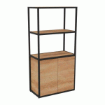 BIBLIOTHÈQUE LUMYA L 80 X P 41,5 X H 162 CM MODULE DÉPART STRUCTURE MÉTAL NOIR 2 PORTES CHÊNE NATUREL