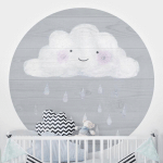 PAPIER PEINT ROND AUTOCOLLANT - CLOUD WITH SILVER RAINDROPS Ø 50CM