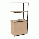 BIBLIOTHÈQUE LUMYA L 80 X P 41,5 X H 162 CM MODULE SUIVANT STRUCTURE MÉTAL NOIR 2 PORTES CHÊNE CLAIR