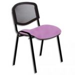 CHAISE DE CONFÉRENCE 4 PIEDS DOSSIER RÉSILLE NOIR ET ASSISE TISSU MAUVE