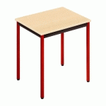 TABLE POLYVALENTE RECTANGLE - L. 70 X P. 60 CM - PLATEAU ERABLE - PIEDS ROUGES