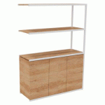 BIBLIOTHÈQUE LUMYA L 120 X P 41,5 X H 162 CM MODULE SUIVANT STRUCTURE MÉTAL BLANC 3 PORTES CHÊNE NATUREL