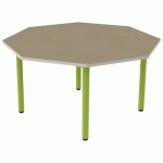TABLE CARÉLIE OCT Ø120 T4 STR POLY. HÊTRE MIEL BEIGE/VERT AC - MOBIDECOR