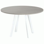 TABLE RÉUNION EVAN Ø 120 CM PIED BLANC PLATEAU CHÊNE GRIS - MBA
