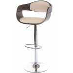 TABOURET DE BAR HHG 048, CHAISE DE BAR, BOIS COURBÉ, DESIGN RÉTRO GRIS, SIMILICUIR COULEUR CRÈME - BEIGE