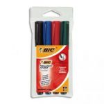 BIC POCHETTE DE 4 MARQUEURS PERMANENTS POINTE FINE OGIVE ENCRE À BASE D'ALCOOL 4 COULEURS ASSORTIES 2000