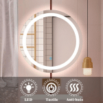 BIUBIUBATH - MIROIR ROND LED 60 CM, MIROIR DE SALLE DE BAIN, ANTI BUÉE LUMIÈRE BLANCHE FROID 6000K TACTILE MURAL