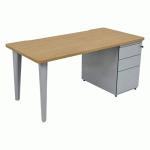 BUREAU EVIDENCE 160X80 CHÊNE CLAIR CAISSON PORTEUR/PIED ALU - VINCO