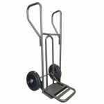 DIABLE ACIER TABLIER INCURVÉ POIGNÉE FERMÉE 250 KG ROUES CAOUTCHOUC NOIR, BAVETTE RABATTABLE