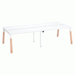 PÔLE 4 BUREAUX BLANC ECLA L 140 X P 60 CM PIEDS MÉTAL BLANC FINITION BOIS