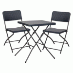 ENSEMBLE DE JARDIN OWEN - 1 TABLE ET 2 CHAISES PLIANTES - POLYÉTHYLÈNE ET MÉTAL