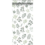 PAPIER PEINT FLEURS AU STYLE SCANDINAVE - 0,53 X 10,05 M DE ESTAHOME BLANC ET VERT GRISÉ