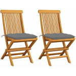 CHAISES DE JARDIN AVEC COUSSINS GRIS 2 PCS BOIS DE TECK MASSIF - VIDAXL