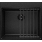 EVIER CUISINE EN GRANIT 58 X 53 CM LAVABO 1 BAC + SIPHON CLASSIQUE, ÉVIER À ENCASTRER DE PRIMAGRAN TOUT NOIR - BLACK#BLACK