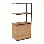 BIBLIOTHÈQUE LUMYA L 80 X P 41,5 X H 162 CM MODULE SUIVANT STRUCTURE MÉTAL NOIR 2 PORTES CHÊNE NATUREL