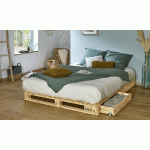 LIT PALETTE CORFOU  BOIS NATUREL 160X200 CM/OPT:2 TIROIRS