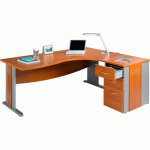 PACK BUREAU ASYMÉTRIQUE 160CM PIED L+CAISSON HB QUATUOR RETOUR DROITE BLANC/ALU - MANUTAN COLLECTIVITÉS