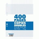 SACHET DE 400 PAGES COPIES DOUBLES GRAND FORMAT A4 GRANDS CARREAUX SÉYÈS 70G PERFORÉES - LOT DE 6