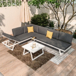 SALON DE JARDIN FONCTIONNEL MODULABLE HELIOS - BLANC GRIS AVRIL PARIS