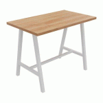 TABLE HAUTE SYNERGY L 140 X P 80 X H 107 CM PIED MÉTAL BLANC PLATEAU CHÊNE NATUREL