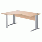 BUREAU COMPACT L 160 CM CHÊNE CLAIR RETOUR À GAUCHE EXCELLENS PIÈTEMENT MÉTAL ALUMINIUM AVEC VOILE DE FOND