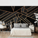 PAPIER PEINT INTISSÉ - BLACK TRIANGLES GOLD - MURAL FORMAT PAYSAGE DIMENSION HXL: 190CM X 288CM