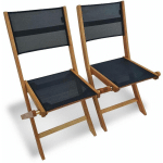 LOT DE 2 CHAISES DE JARDIN EN BOIS ALMERIA. 2 CHAISES PLIANTES EUCALYPTUS FSC HUILÉ ET TEXTILÈNE NOIR / NOIR - NOIR