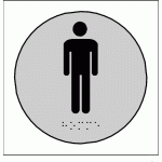 LOT DE 2 - PLAQUE EN RELIEF ET BRAILLE TOILETTES HOMMES - DIAM 10CM - ARGENT