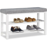 BANC RANGE-CHAUSSURES COUSSIN REMBOURRÉ TISSU ÉTAGÈRE À CHAUSSURES 2 NIVEAUX MÉTAL 50X81X32CM GRIS - RELAXDAYS