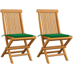 CHAISES DE JARDIN AVEC COUSSINS VERT 2 PCS BOIS DE TECK MASSIF 4