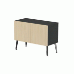 RANGEMENT BAS TENI LARG.80 CM 2 PORTES NOIR/CHÊNE CLAIR - MBA