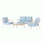 SALON DE JARDIN EN ALUMINIUM JOY - BLANC ET BLEU - 4 PLACES AVRIL PARIS