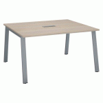TABLE DE RÉUNION MODULABLE ECLA CHÊNE GRIS L 140 X P 126 PIÈTEMENT MÉTAL ALUMINIUM