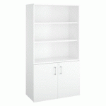BIBLIOTHÈQUE BOIS AVEC PORTES BASSES ECLA H 182 X L 100 X P 46 CM FINITION BLANC
