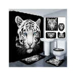 ENSEMBLE DE RIDEAUX DE DOUCHE ET DE TAPIS DE DÉCORATION DE SALLE DE BAIN BLACK TIGER, RIDEAU DE DOUCHE IMPERMÉABLE AVEC CROCHETS ET COUVERCLE DE