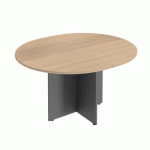 TABLE DE RÉUNION OVALE EXTENSIBLE EXCELLENS BOIS L140 X P 120 CM PLATEAU CHÊNE CLAIR PIEDS CROIX ANTHRACITE