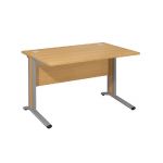 BUREAU DROIT VARIATION TENDANCE - L. 120 X P. 80 CM - PLATEAU HÊTRE - PIEDS ALUMINIUM - CARTERS FINITION HÊTRE