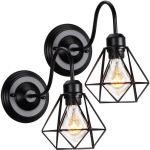 2 PCS E27 APPLIQUE MURALE RÉTRO INDUSTRIELLE EN FER FORGÉ LAMPE MURALE DIAMANT CAGE POUR INTÉRIEUR CUISINE SALON CHAMBRE - NOIR