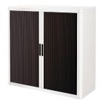 ARMOIRE POLYSTYRÈNE EASYOFFICE - A RIDEAUX - L. 110 X H. 104  CM - CORPS BLANC  - RIDEAUX NOIR