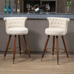 LOT DE 2 TABOURETS DE BAR PIVOTANTS 55.5X51X95.5CM, AVEC DOSSIER ET REPOSE-PIEDS, HAUTEUR FIXE DE 360 DEGRÉS, BEIGE