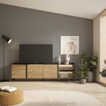 SKRAUT HOME - MEUBLE TV EFFET BOIS DE CHÊNE ET NOIR 207X35X61CM AVEC PIEDS