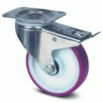 ROULETTE PIVOTANTE BLOCAGE TOTAL INOX - ROUGE - PLATINE - Ø 160 MM - ALPHA TENTE