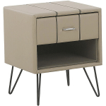 TABLE DE CHEVET EN CUIR PU BEIGE AVEC PIEDS MÉTALLIQUES NOIRS ET TIROIR PRATIQUE PARFAIT POUR CHAMBRE MINIMALISTE ET SCANDINAVE BELIANI BEIGE