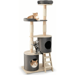 GOPLUS - ARBRE À CHATS 161 CM, 5 NIVEAUX, AVEC COLONNES À GRATTER EN SISAL, PERCHOIR SUPÉRIEUR ET 2 CONDOS CONFORTABLES, GRIS ET BEIGE