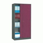 ARMOIRE HARMONIE H 180 X L 90 X P 44 CM CORPS ANTHRACITE PORTES COULISSANTES COULEUR PRUNE
