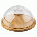 LOT DE 2 - PLATEAU EN BAMBOU AVEC CLOCHE, ROND, DIAMÈTRE: 205 MM