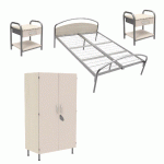 PACK THÉLIA LIT 140X190 SOMMIER TREILLIS 2 CHEVETS+ARMOIRE 2P PIN CRÈME/GRIS - MANUTAN COLLECTIVITÉS