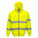 PORTWEST B305 SWEAT ZIP HIVIS À CAPUCHE JAUNE - TAILLE S